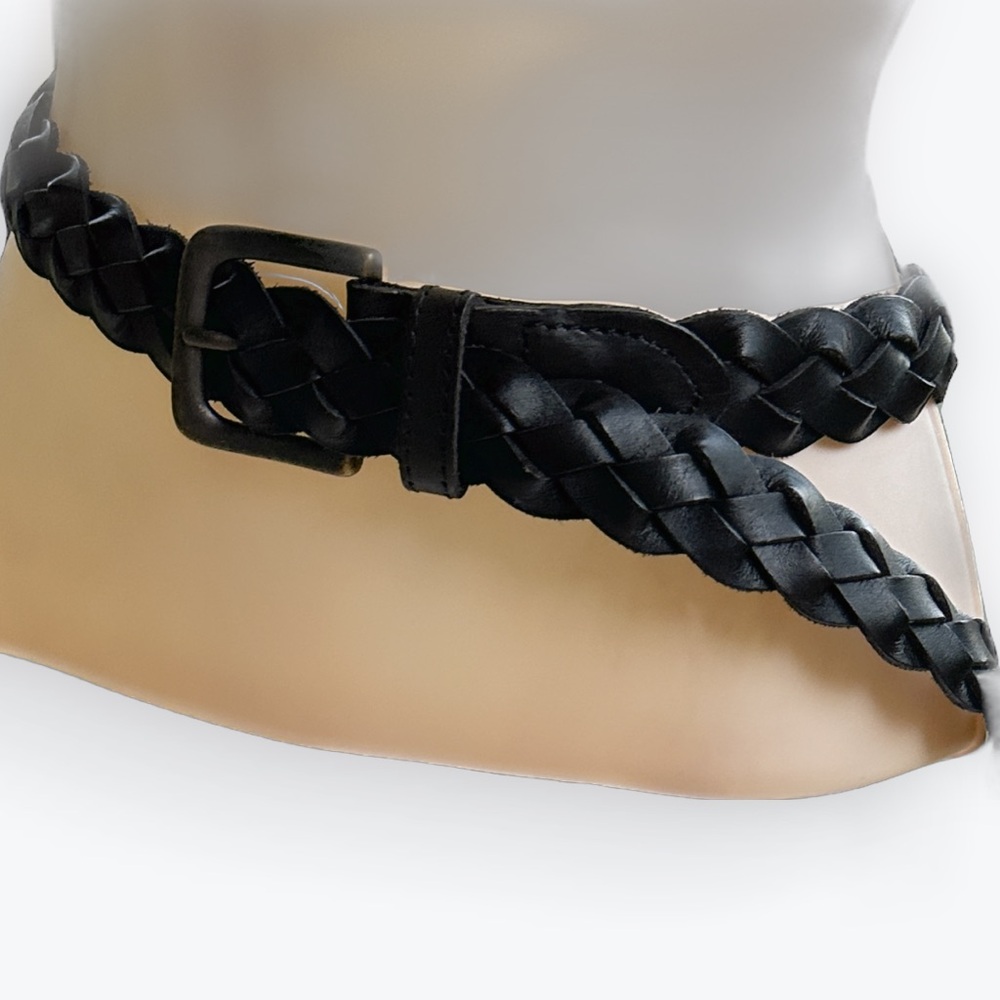 Classic Quality Braided Black Leather Child-Sized Belt by Lands’ End ~ XL Kid